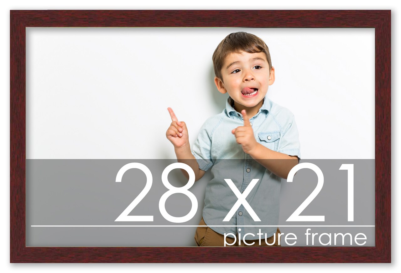 28x21 Solid Wood Picture Frame with UV-Resistant Acrylic & Acid-Free Backing, Available in 6 Finishes: Matte Black, Matte White, Metallic Bronze, Silver, Natural Wood Grain & Mahogany